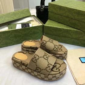 GUCCI one-word new slippers embroidered thick-soled height-enhancing platform cake couples-2331