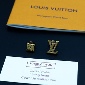 Louis Vuitton LV Letter Floral Brass Distressed Earrings-0055