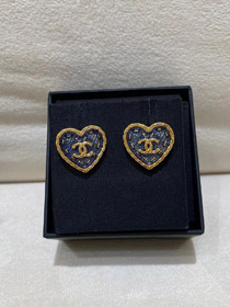 Chanel earrings small black gold denim love double c earrings-0059