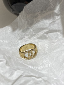 Chanel gold letter embossed double C diamond double-sided wearable ring-0071