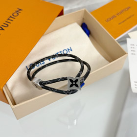 Louis Vuitton LV Letter Floral Black Flower Leather Buckle Bracelet-0122  