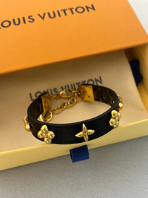 Louis Vuitton LV letter flower black leather gold rivet chain fine leather bracelet bracelet-0141  