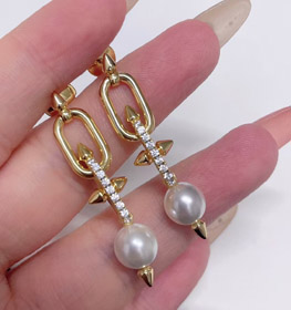 Tiffany diamond pearl rivet earrings-0161  