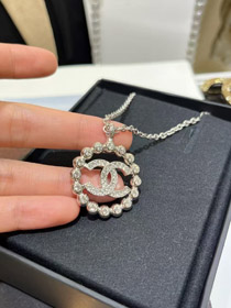Chanel gold full diamond double C hollow round necklace-0231