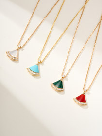 Bulgari fan white mother-of-pearl diamond rose gold carnelian blue green pendant necklace-0250  