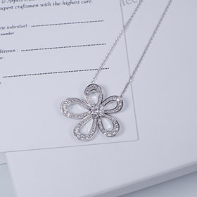 Van Cleef & Arpels platinum full diamond large flower sunflower necklace-0253  