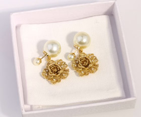 Dior large and small peony pearl earrings-0254  